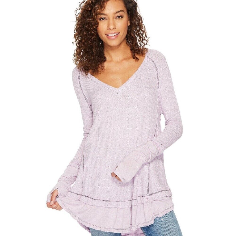 We The Free Womens Xsmall Laguna Lilac Waffle Knit Thermal Top
